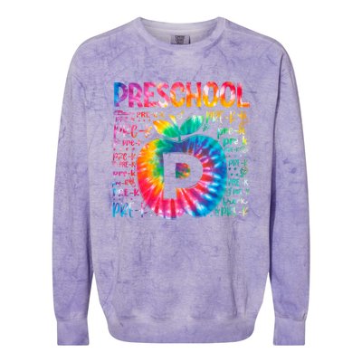 Team Preschool Typography Tie Dye Back To School Teacher Great Gift Colorblast Crewneck Sweatshirt