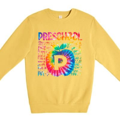 Team Preschool Typography Tie Dye Back To School Teacher Great Gift Premium Crewneck Sweatshirt