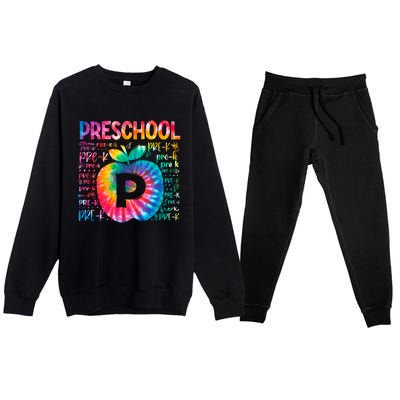 Team Preschool Typography Tie Dye Back To School Teacher Great Gift Premium Crewneck Sweatsuit Set