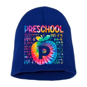 Team Preschool Typography Tie Dye Back To School Teacher Great Gift Short Acrylic Beanie