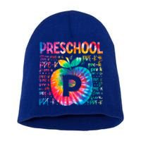 Team Preschool Typography Tie Dye Back To School Teacher Great Gift Short Acrylic Beanie