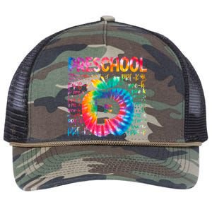 Team Preschool Typography Tie Dye Back To School Teacher Great Gift Retro Rope Trucker Hat Cap