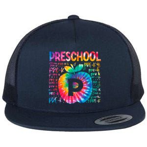 Team Preschool Typography Tie Dye Back To School Teacher Great Gift Flat Bill Trucker Hat