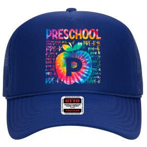 Team Preschool Typography Tie Dye Back To School Teacher Great Gift High Crown Mesh Back Trucker Hat