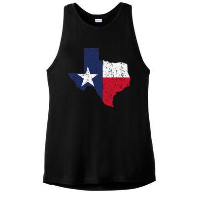 Texas Proud Texan Patriot American USA Flag Vintage Map Ladies PosiCharge Tri-Blend Wicking Tank