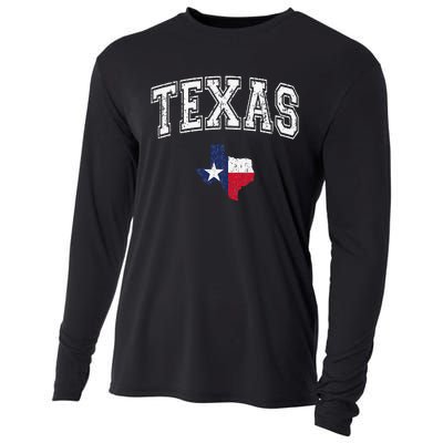 Texas Proud Texan Patriot American USA Flag Vintage Map Cooling Performance Long Sleeve Crew