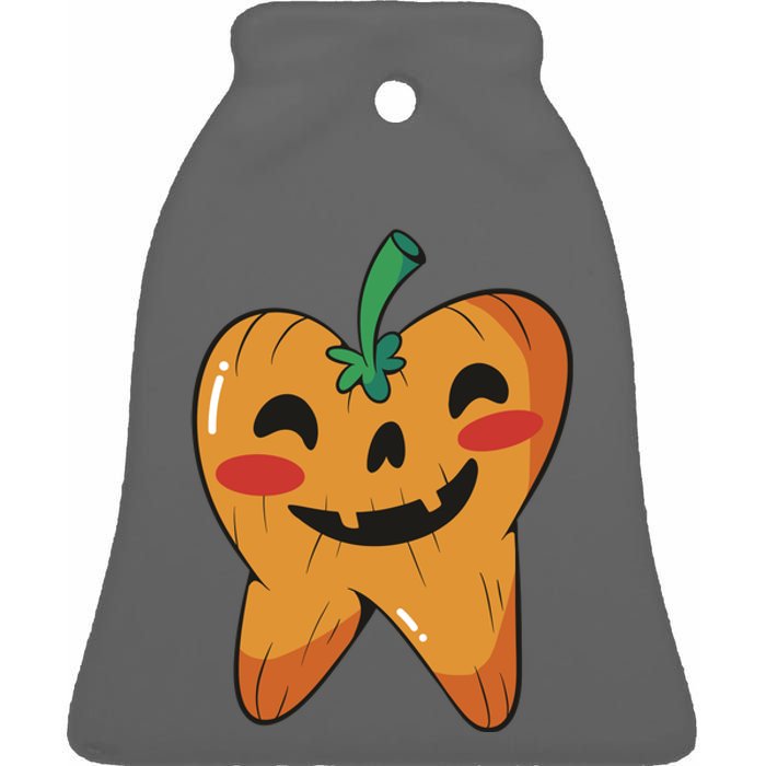 Tooth Pumpkin Ceramic Bell Ornament