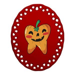 Tooth Pumpkin Ceramic Oval Ornament