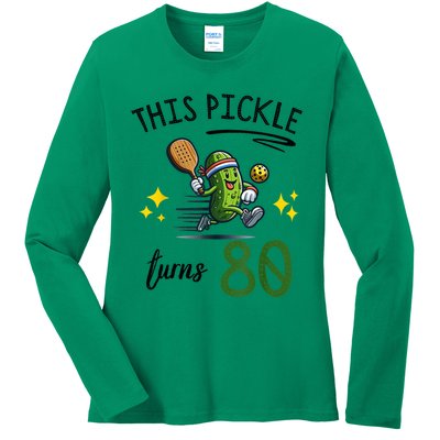 THIS PICKLE TURNS 80 PICKLEBALL 80th BIRTHDAY Ladies Long Sleeve Shirt
