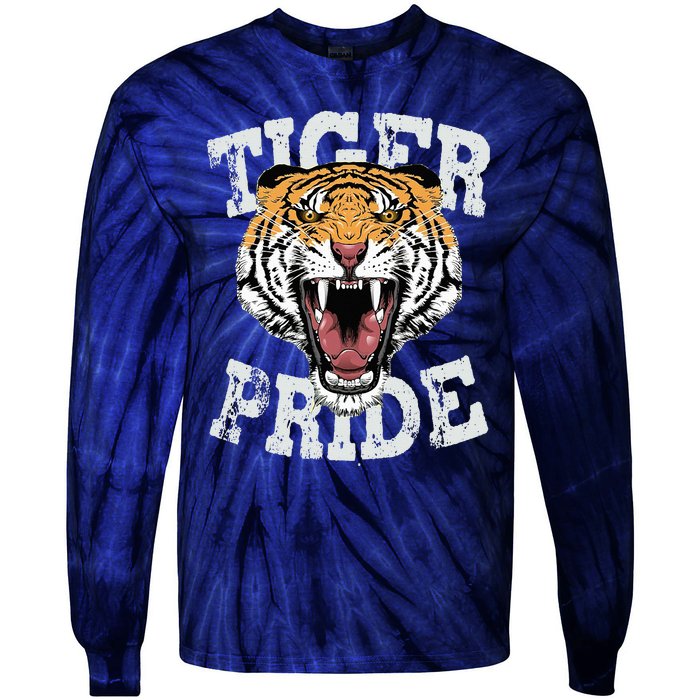 Tiger Pride Tiger Mascot Vintage School Sports Team Football Tie-Dye Long Sleeve Shirt