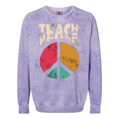 Teach Peace Teacher's Day 2022 Vintage Peace Sign Colorblast Crewneck Sweatshirt