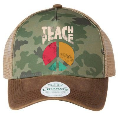 Teach Peace Teacher's Day 2022 Vintage Peace Sign Legacy Tie Dye Trucker Hat
