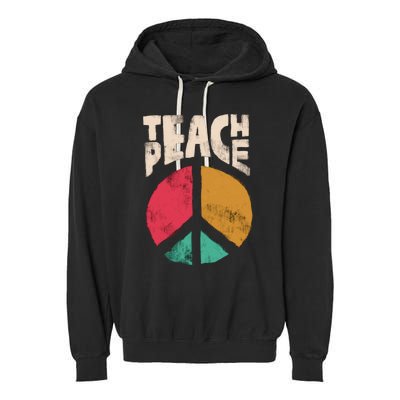 Teach Peace Teacher's Day 2022 Vintage Peace Sign Garment-Dyed Fleece Hoodie