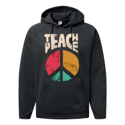 Teach Peace Teacher's Day 2022 Vintage Peace Sign Performance Fleece Hoodie