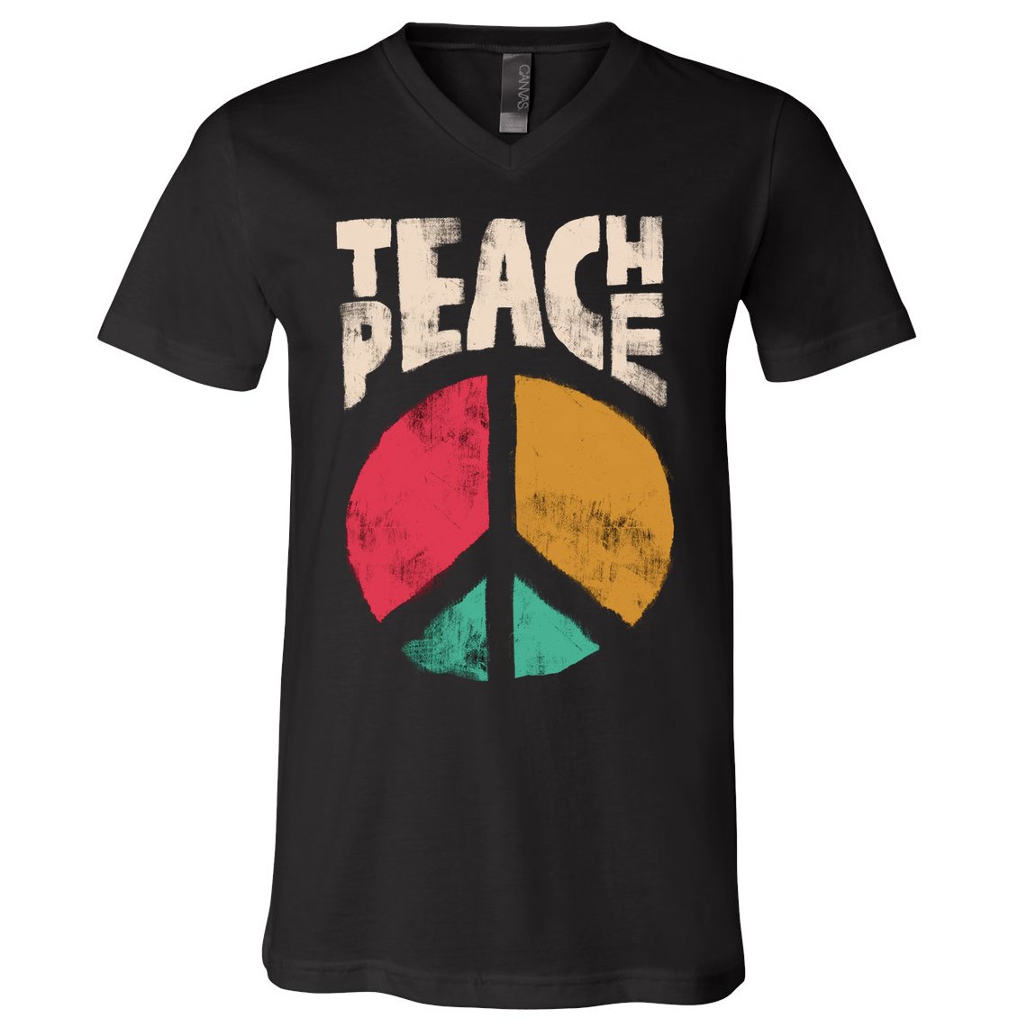 Teach Peace Teacher's Day 2022 Vintage Peace Sign V-Neck T-Shirt
