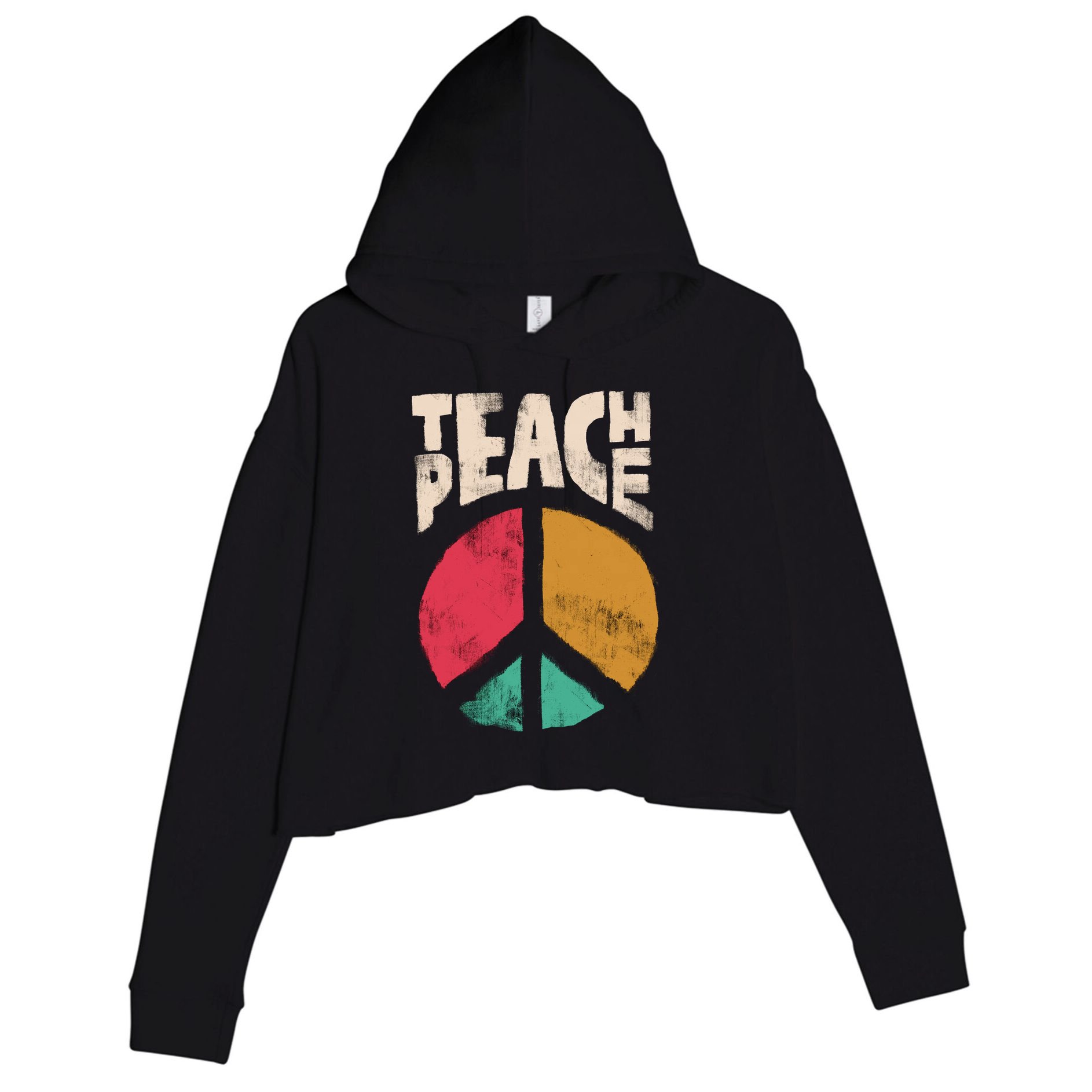 Teach Peace Teacher's Day 2022 Vintage Peace Sign Crop Fleece Hoodie