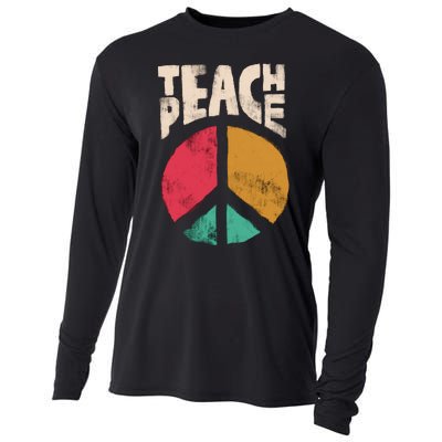 Teach Peace Teacher's Day 2022 Vintage Peace Sign Cooling Performance Long Sleeve Crew