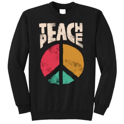 Teach Peace Teacher's Day 2022 Vintage Peace Sign Tall Sweatshirt