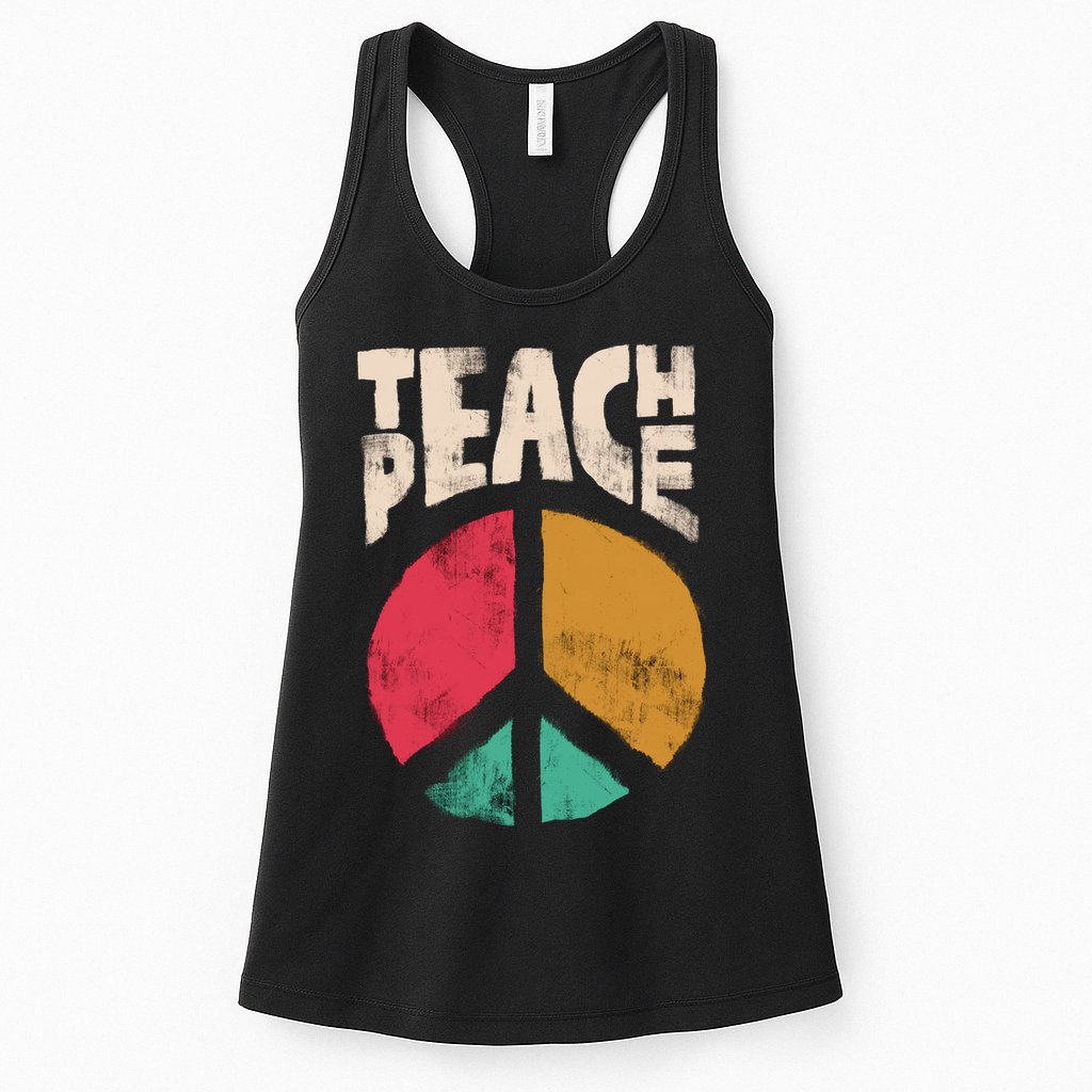 Teach Peace Teacher's Day 2022 Vintage Peace Sign Womens Tank Top