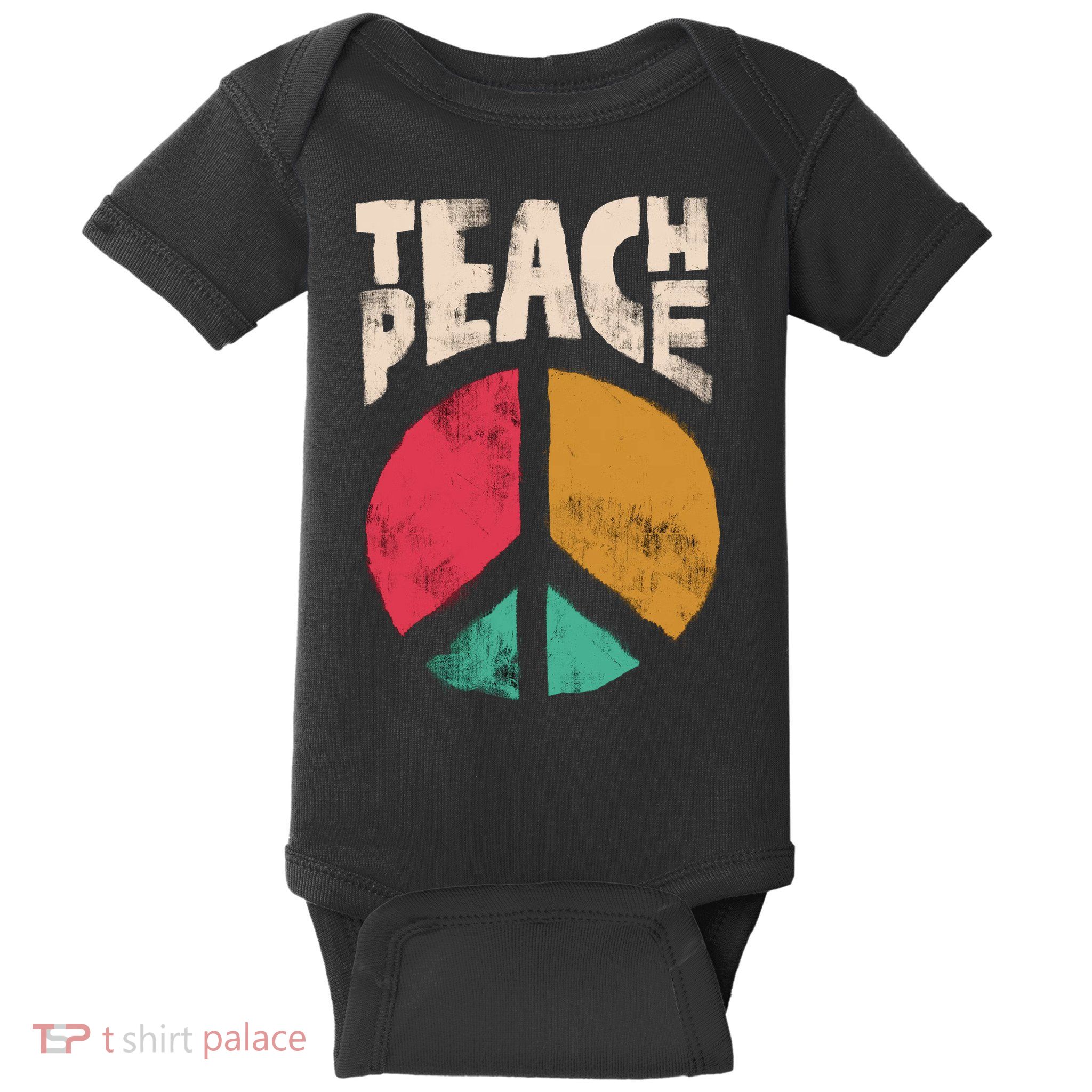 Teach Peace Teacher's Day 2022 Vintage Peace Sign Baby Bodysuit