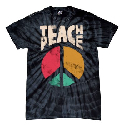 Teach Peace Teacher's Day 2022 Vintage Peace Sign Tie-Dye T-Shirt