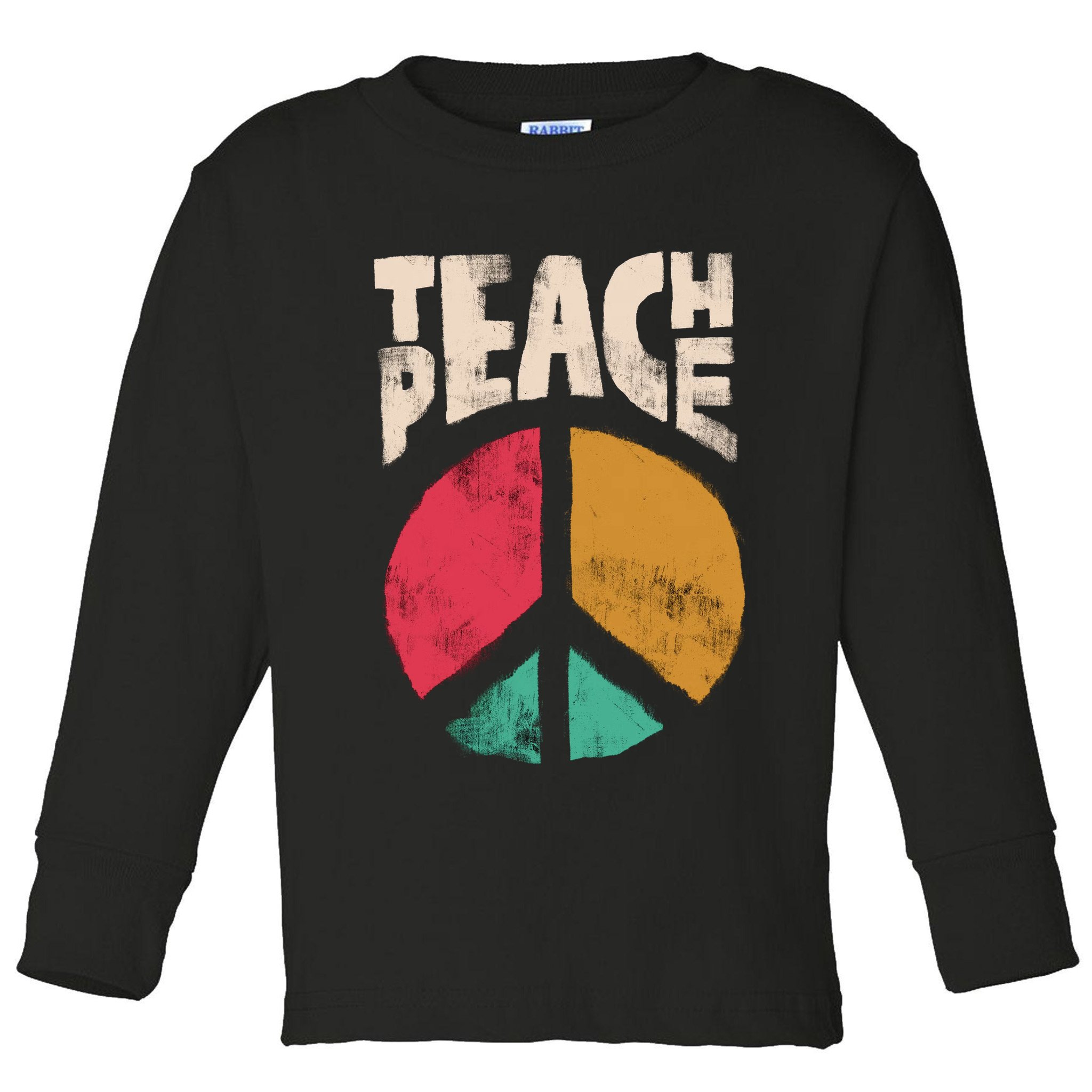 Teach Peace Teacher's Day 2022 Vintage Peace Sign Toddler Long Sleeve Shirt