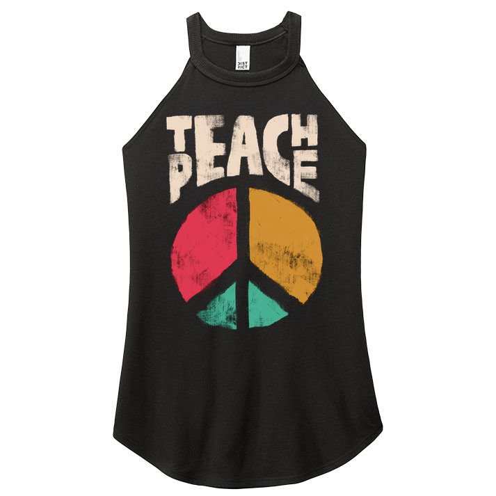 Teach Peace Teacher's Day 2022 Vintage Peace Sign Women's Perfect Tri Rocker Tank
