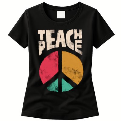 Teach Peace Teacher's Day 2022 Vintage Peace Sign Womens T-Shirt