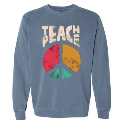 Teach Peace Teacher's Day 2022 Vintage Peace Sign Garment-Dyed Sweatshirt