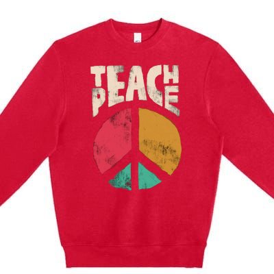 Teach Peace Teacher's Day 2022 Vintage Peace Sign Premium Crewneck Sweatshirt