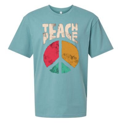 Teach Peace Teacher's Day 2022 Vintage Peace Sign Sueded Cloud Jersey T-Shirt