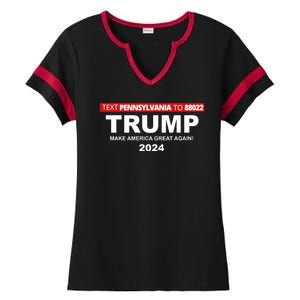 Text Pennsylvania To 88022 Trump Make America Great Again 2024 Ladies Halftime Notch Neck Tee