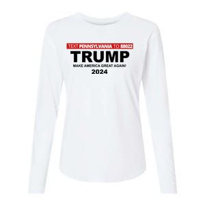 Text Pennsylvania To 88022 Trump Make America Great Again 2024 Womens Cotton Relaxed Long Sleeve T-Shirt