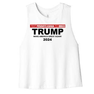 Text Pennsylvania To 88022 Trump Make America Great Again 2024 Women's Racerback Cropped Tank