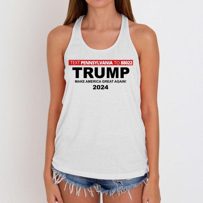 Text Pennsylvania To 88022 Trump Make America Great Again 2024 Women's Knotted Racerback Tank