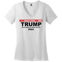 Text Pennsylvania To 88022 Trump Make America Great Again 2024 Women's V-Neck T-Shirt