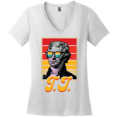 Tj President Thomas Jefferson Retro Patriotic 4th Of July Women's V-Neck T-Shirt