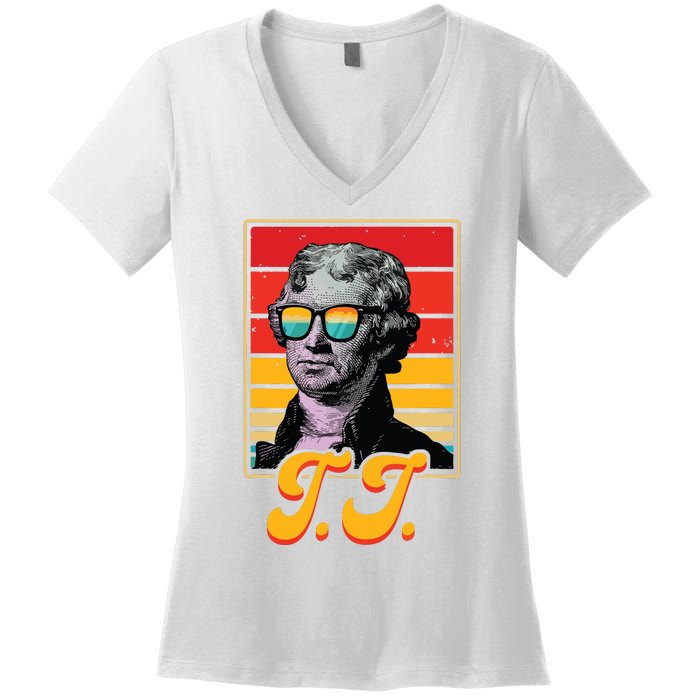 Tj President Thomas Jefferson Retro Patriotic 4th Of July Women's V-Neck T-Shirt