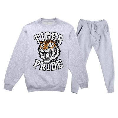 Tiger Pride Tiger Mascot School Sports Team Premium Crewneck Sweatsuit Set