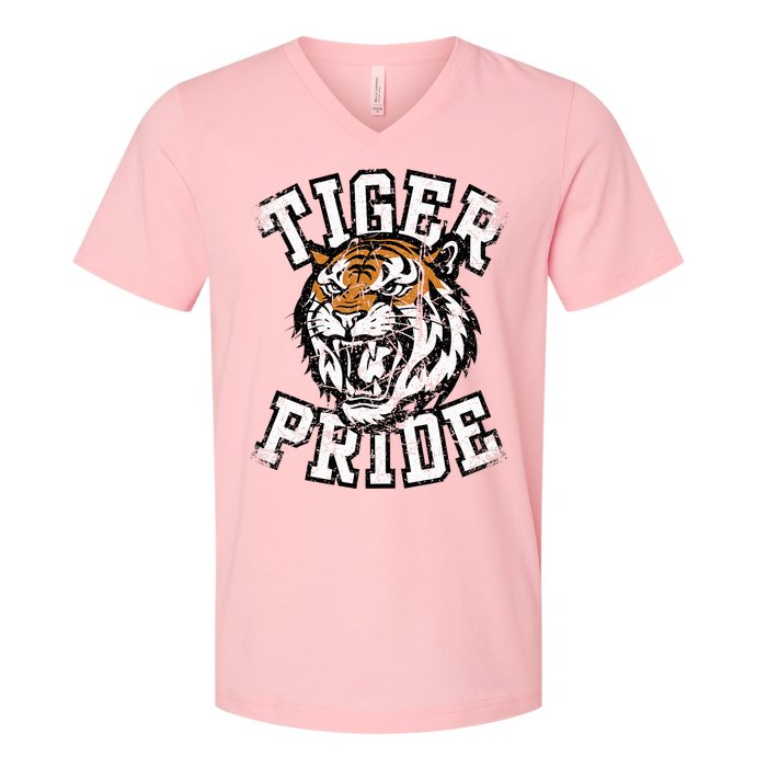 Tiger Pride Tiger Mascot School Sports Team V-Neck T-Shirt