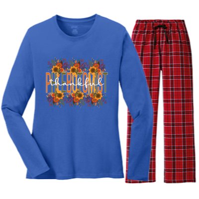 Thankful Phlebotomist Thanksgiving Phlebotomy Funny Gift Women's Long Sleeve Flannel Pajama Set 