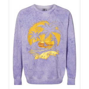 Tropical Palm Trees Sailboat Beach Island Sunset Colorblast Crewneck Sweatshirt