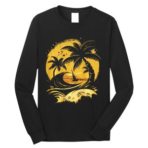 Tropical Palm Trees Sailboat Beach Island Sunset Long Sleeve Shirt