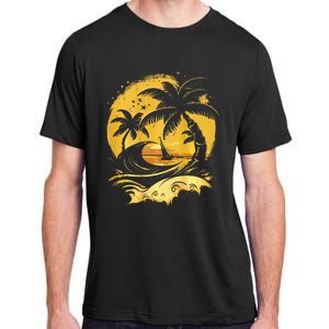 Tropical Palm Trees Sailboat Beach Island Sunset Adult ChromaSoft Performance T-Shirt