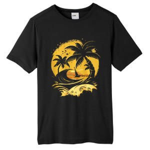 Tropical Palm Trees Sailboat Beach Island Sunset Tall Fusion ChromaSoft Performance T-Shirt