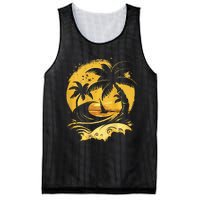 Tropical Palm Trees Sailboat Beach Island Sunset Mesh Reversible Basketball Jersey Tank