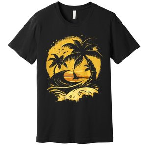 Tropical Palm Trees Sailboat Beach Island Sunset Premium T-Shirt