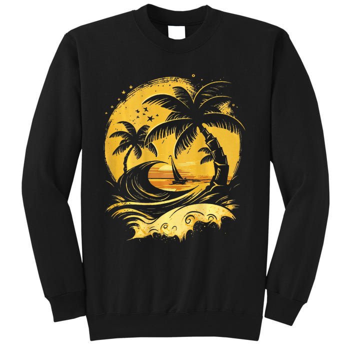 Tropical Palm Trees Sailboat Beach Island Sunset Tall Sweatshirt