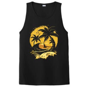 Tropical Palm Trees Sailboat Beach Island Sunset PosiCharge Competitor Tank