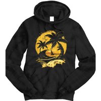 Tropical Palm Trees Sailboat Beach Island Sunset Tie Dye Hoodie